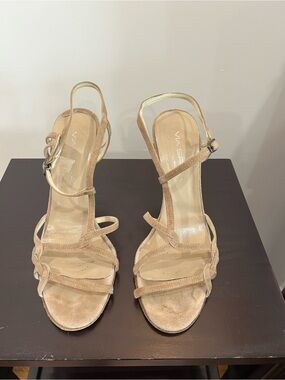 Via Spiga Beige Suede Strappy High Heel Sandals